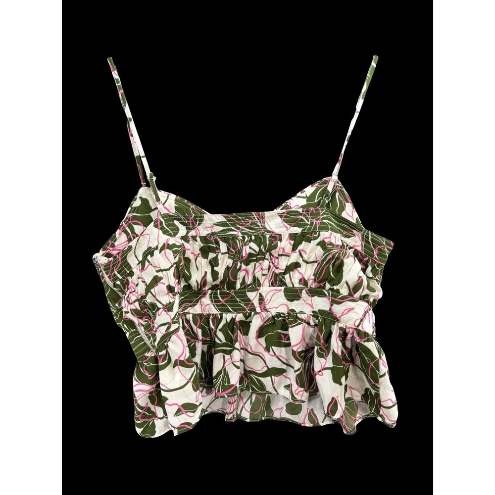 Parker Size 6 Floral Peplum Cami Top Green Pink Cutout Adjustable Straps